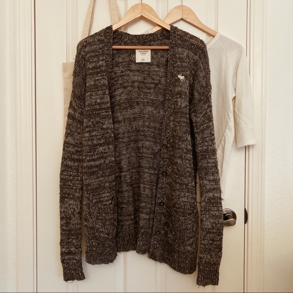 A&F Long Knit Gray Cardigan
